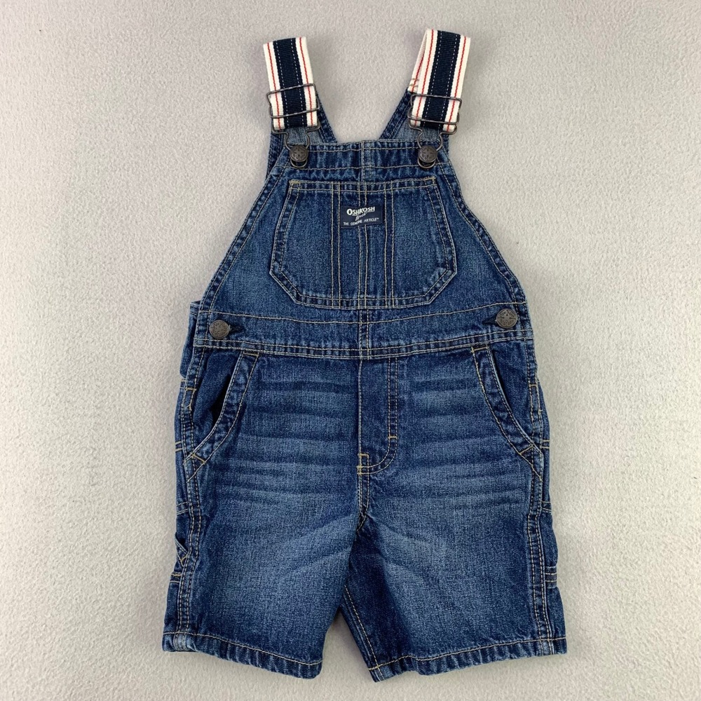 OshKosh B'gosh Shorts Denim Overalls Kids 3T Blue Casual Striped Straps